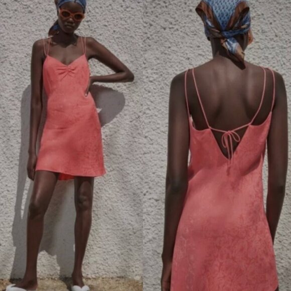 Zara Chemise Mini Slip Dress Coral Pink Small - Picture 4 of 14
